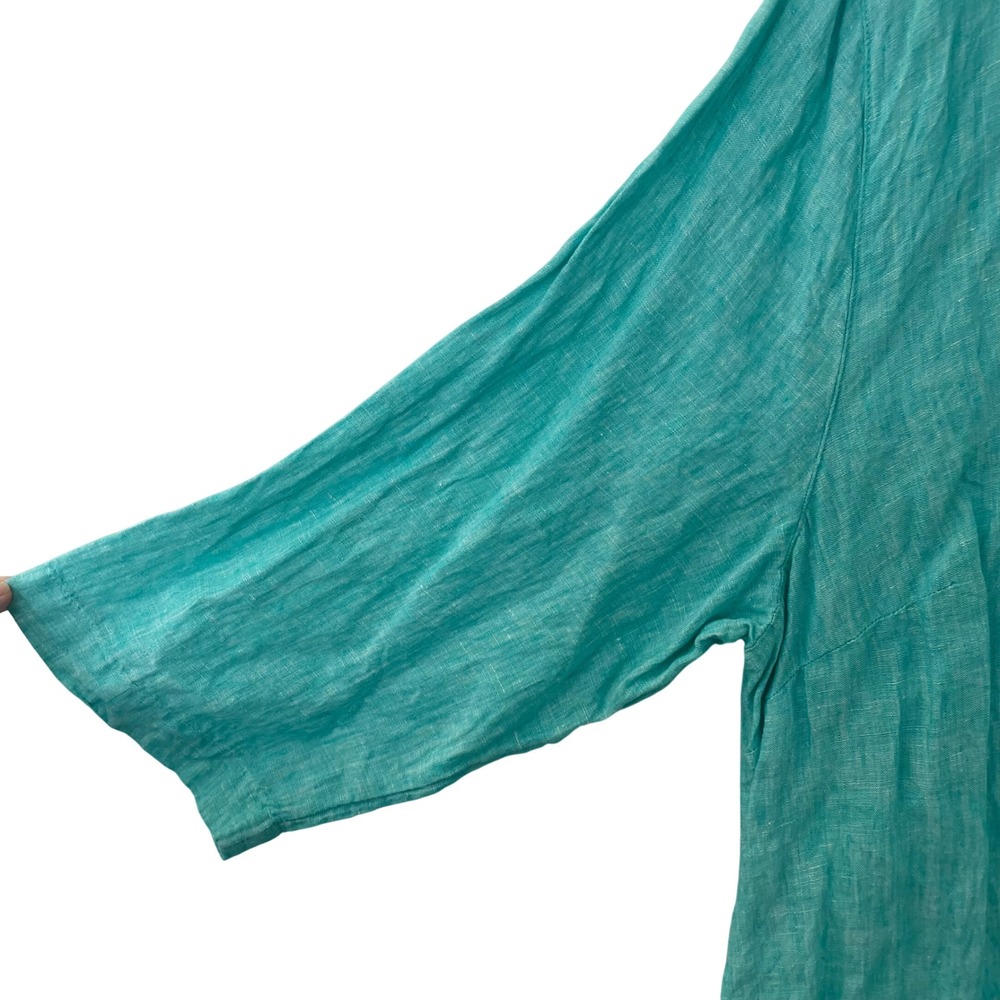 Tahari  Linen Tunic Top Turquoise 3/4 Sleeve Button Detail 2X Lagenlook - Picture 2 of 9